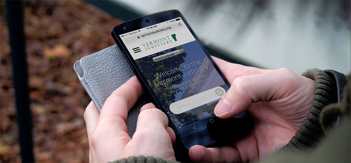 Vermont Judiciary site on a mobile device