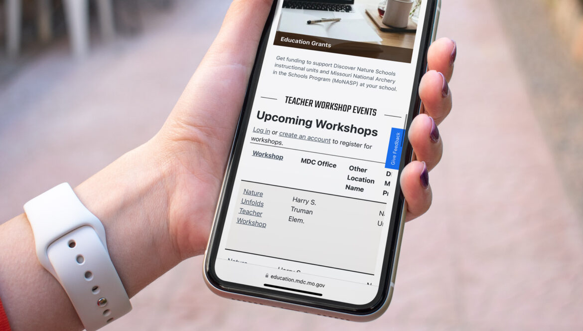 Missouri Department of Conservation Teacher Portal on a mobile phone