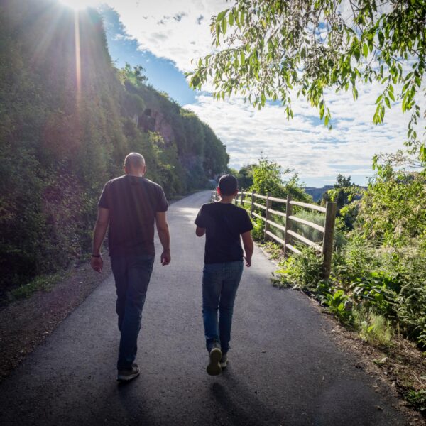 Walkers on a pathway