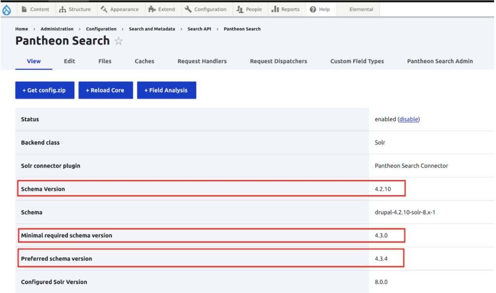 Screenshot of the Search API admin screen in Drupal.